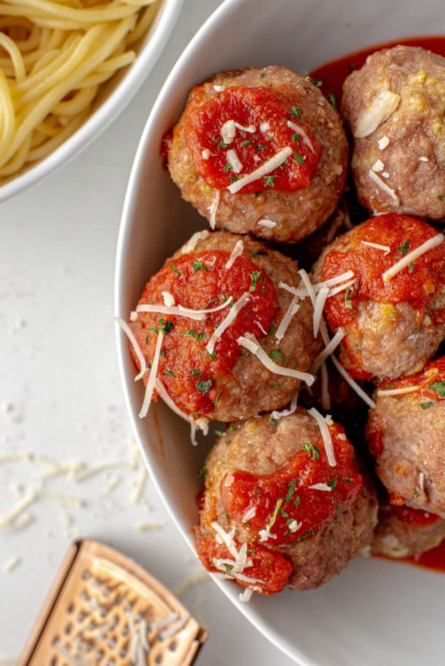 close up of meatballs in a bowl