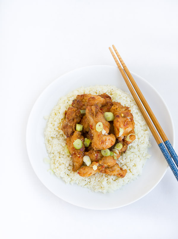 Baked General Tso Chicken with cauliflower rice