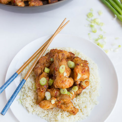 Baked General Tso Chicken with cauliflower rice