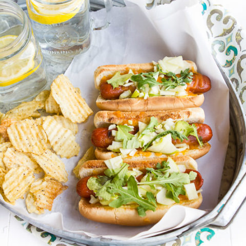 Apple, fennel and cheese hot dogs