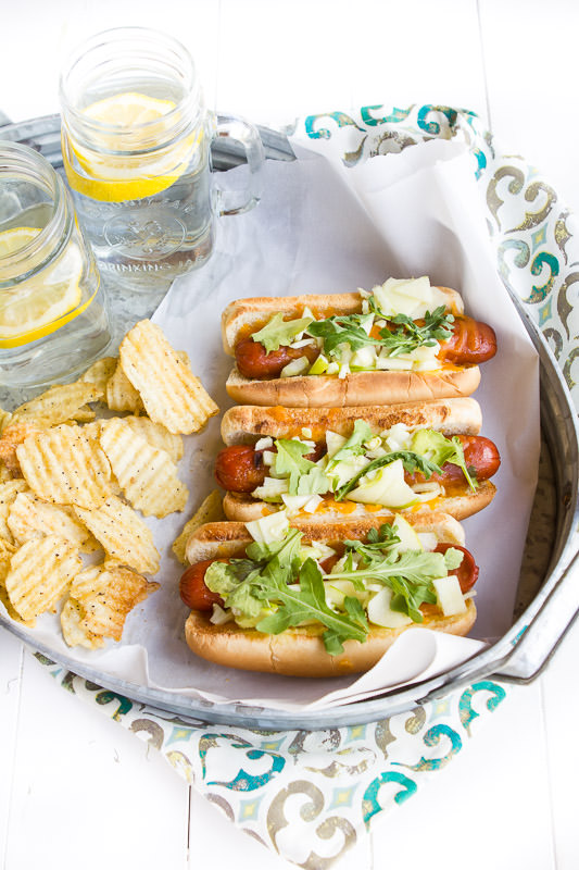 Apple, fennel and cheese hot dogs