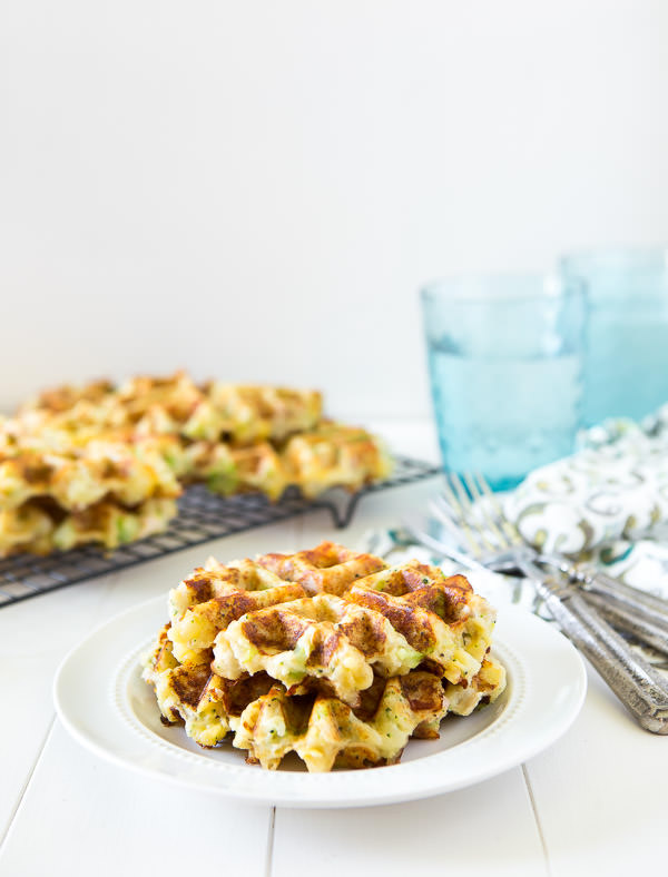 Chicken, broccoli and cheddar potato waffles