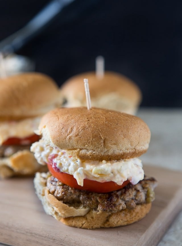 Green chile pimento cheese beef slider