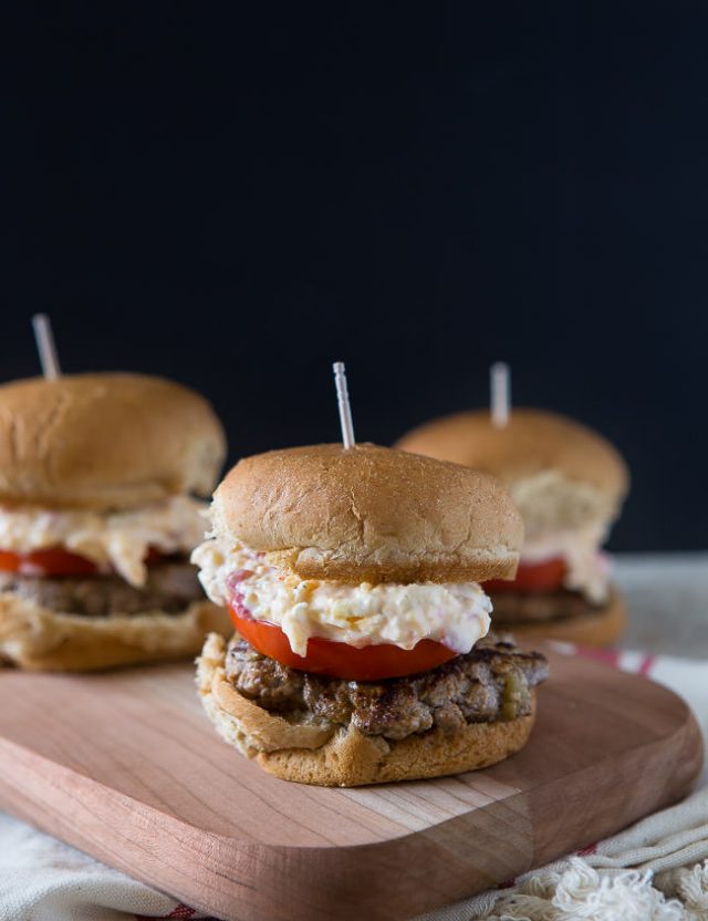 Green chile pimento cheese beef slider