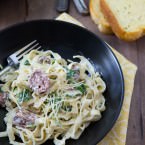 Fettuccine with sausage and kale