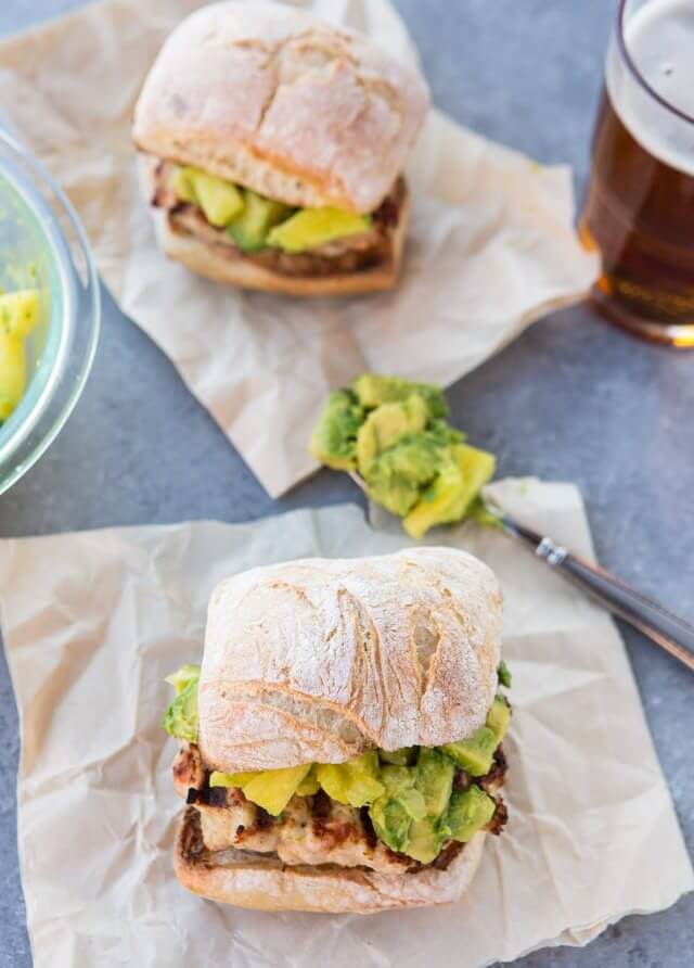 Grilled Turkey Burger with Avocado, Pineapple and Ginger Salsa