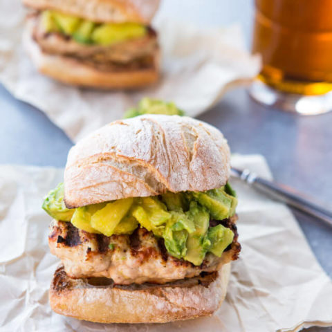 Grilled Turkey Burger with Avocado, Pineapple, Ginger Salsa