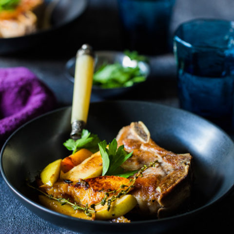 Pork Chops with Sauteed Apples and Peaches