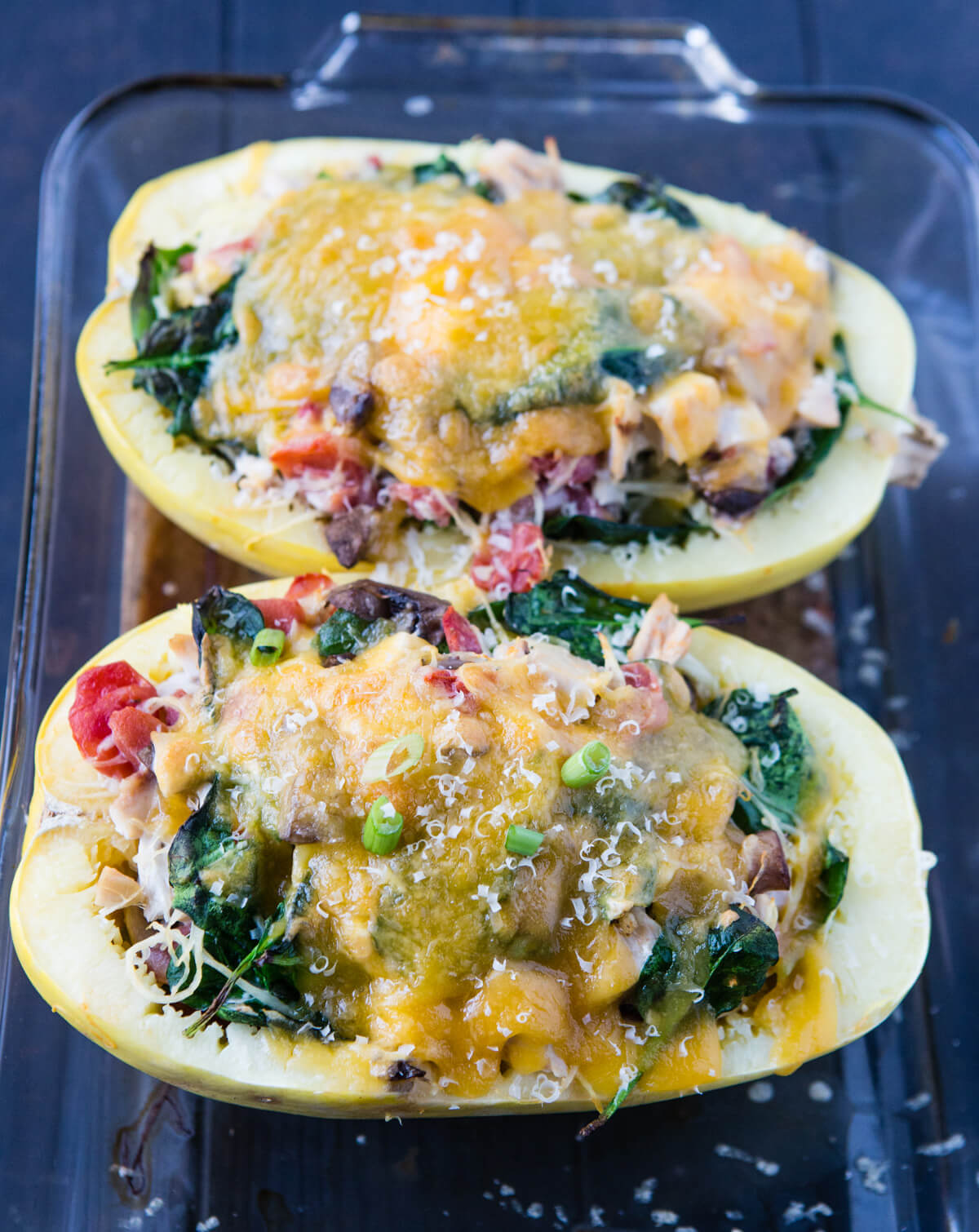 Low Carb Spinach Chicken Stuffed Spaghetti Squash A Zesty Bite