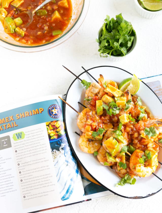Tex-Mex Shrimp Cocktail on top of a cookbook
