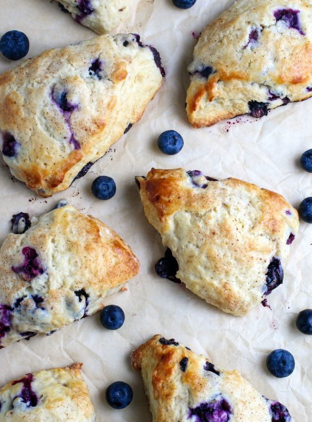 scones laying on paper with blueberries 