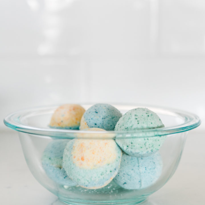 clear container holding dry bath bombs