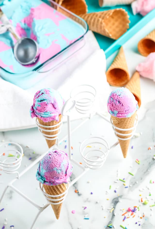 ice cream in cones with confetti scattered