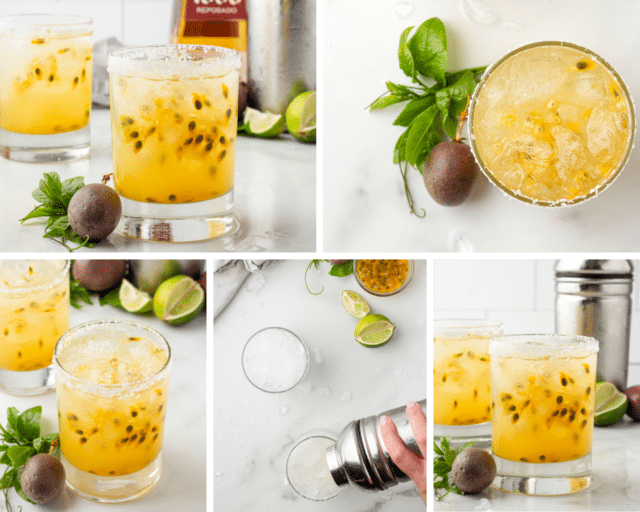 collage of how to make a passion fruit margarita